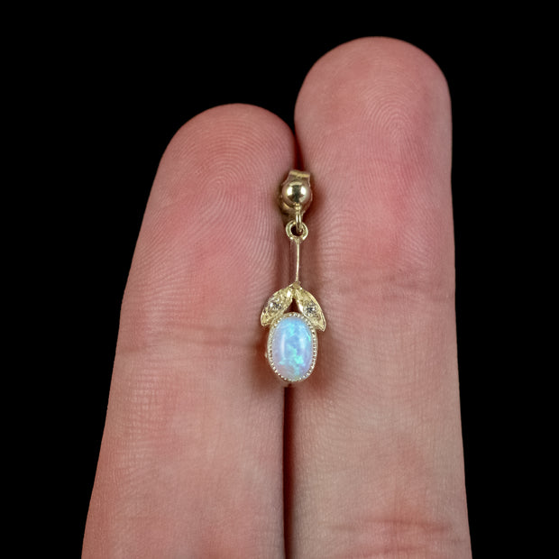 Edwardian Style Opal Drop Earrings Silver 18ct Gold Gilt