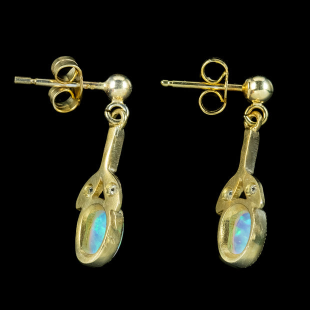 Edwardian Style Opal Drop Earrings Silver 18ct Gold Gilt