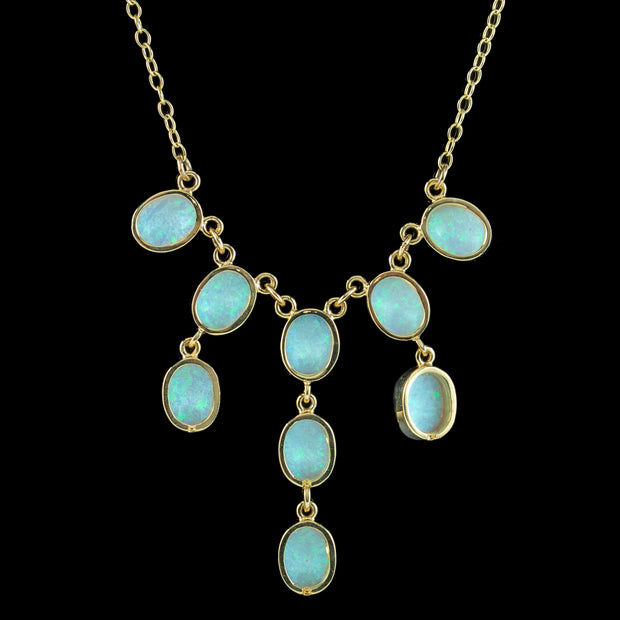 Edwardian Style Opal Dropper Necklace 9ct Gold