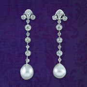 Edwardian Style Pearl Diamond Drop Earrings 18ct Gold 1.3ct Total