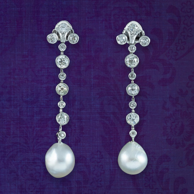 Edwardian Style Pearl Diamond Drop Earrings 18ct Gold 1.3ct Total