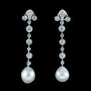 Edwardian Style Pearl Diamond Drop Earrings 18ct Gold 1.3ct Total