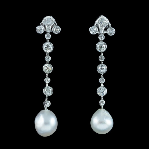 Edwardian Style Pearl Diamond Drop Earrings 18ct Gold 1.3ct Total