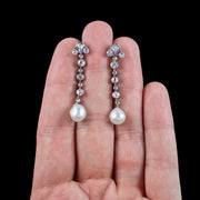 Edwardian Style Pearl Diamond Drop Earrings 18ct Gold 1.3ct Total