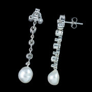 Edwardian Style Pearl Diamond Drop Earrings 18ct Gold 1.3ct Total