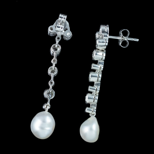 Edwardian Style Pearl Diamond Drop Earrings 18ct Gold 1.3ct Total