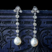 Edwardian Style Pearl Diamond Drop Earrings 18ct Gold 1.3ct Total