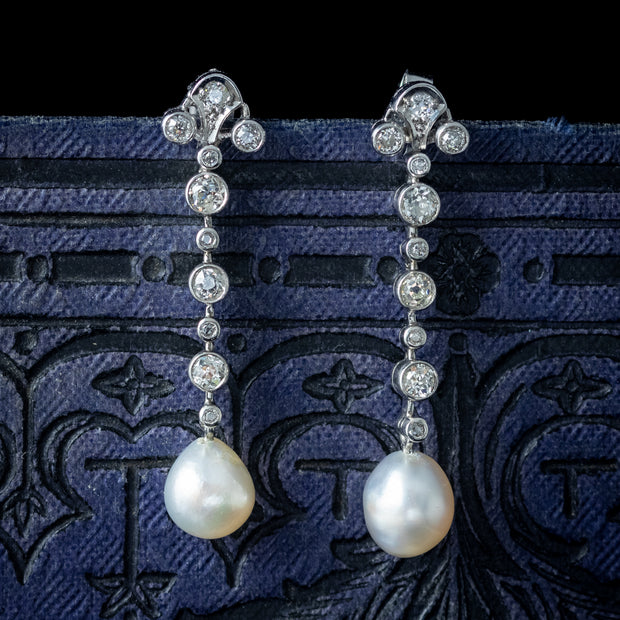 Edwardian Style Pearl Diamond Drop Earrings 18ct Gold 1.3ct Total