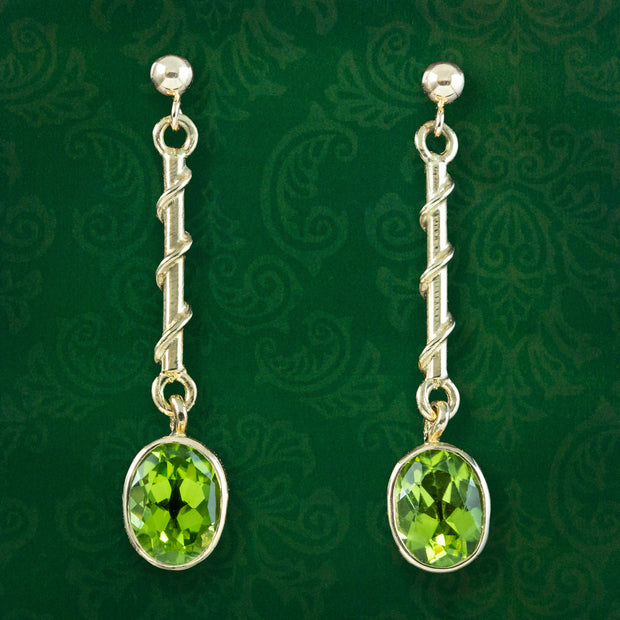 Edwardian Style Peridot Drop Earrings 9ct Gold 