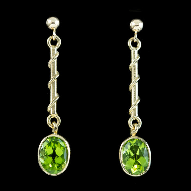 Edwardian Style Peridot Drop Earrings 9ct Gold 