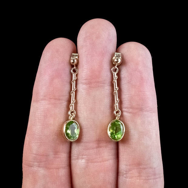 Edwardian Style Peridot Drop Earrings 9ct Gold 