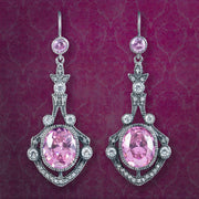 Edwardian Style Pink Cz Drop Earrings Sterling Silver