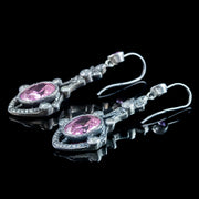 Edwardian Style Pink Cz Drop Earrings Sterling Silver