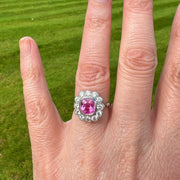 Edwardian Style Pink Sapphire Diamond Cluster Ring 2.2ct Sapphire
