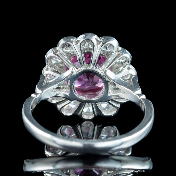 Edwardian Style Pink Sapphire Diamond Cluster Ring 2.2ct Sapphire