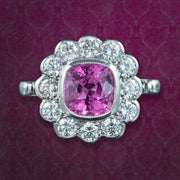 Edwardian Style Pink Sapphire Diamond Cluster Ring 2.2ct Sapphire