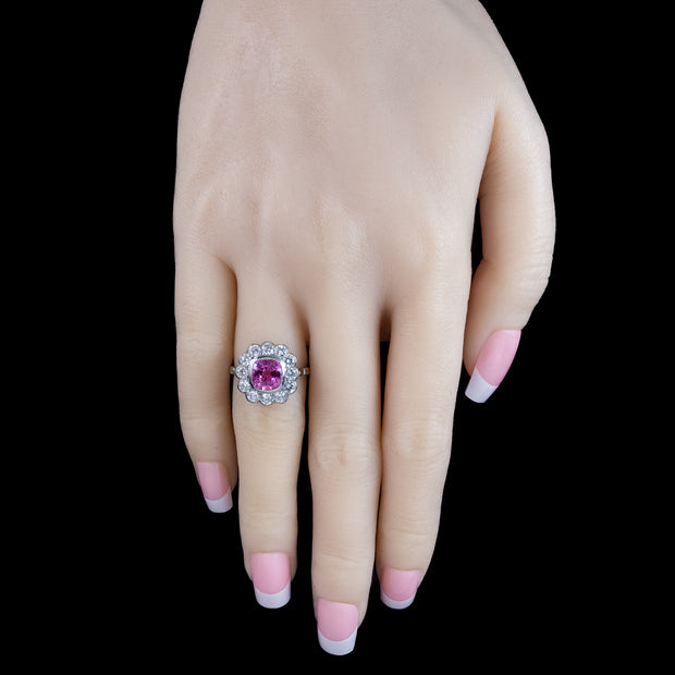 Edwardian Style Pink Sapphire Diamond Cluster Ring 2.2ct Sapphire