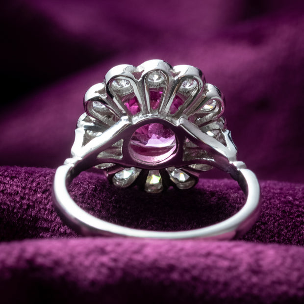 Edwardian Style Pink Sapphire Diamond Cluster Ring 2.2ct Sapphire