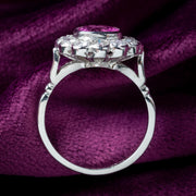 Edwardian Style Pink Sapphire Diamond Cluster Ring 2.2ct Sapphire