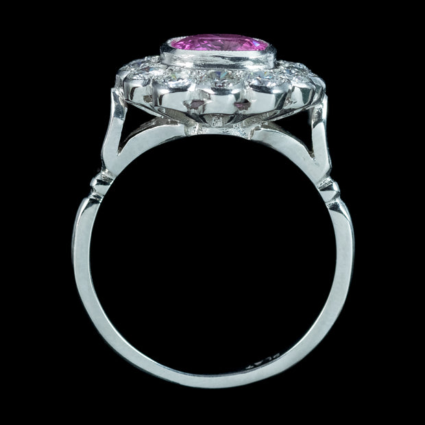 Edwardian Style Pink Sapphire Diamond Cluster Ring 2.2ct Sapphire