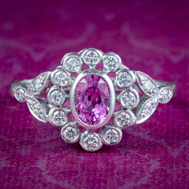 Edwardian Style Pink Sapphire Diamond Daisy Cluster Ring 0.65ct Sapphire