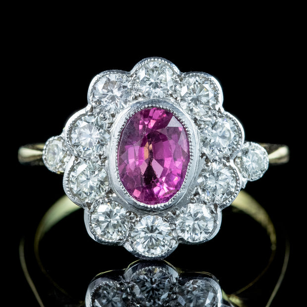 Edwardian Style Pink Sapphire Diamond Daisy Cluster Ring 1ct Sapphire