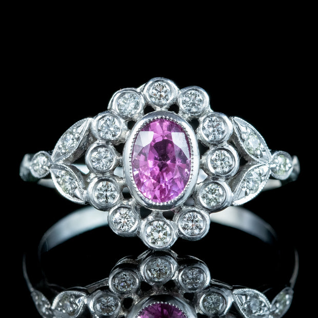 Edwardian Style Pink Sapphire Diamond Daisy Cluster Ring 0.65ct Sapphire