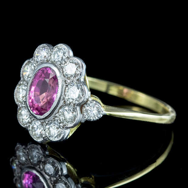 Edwardian Style Pink Sapphire Diamond Daisy Cluster Ring 1ct Sapphire