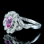 Edwardian Style Pink Sapphire Diamond Daisy Cluster Ring 0.65ct Sapphire