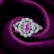 Edwardian Style Pink Sapphire Diamond Daisy Cluster Ring 0.65ct Sapphire