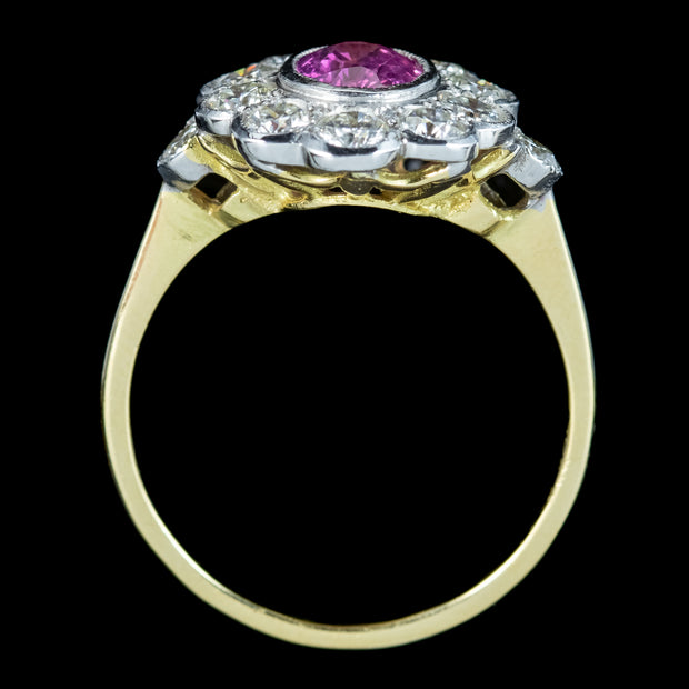 Edwardian Style Pink Sapphire Diamond Daisy Cluster Ring 1ct Sapphire