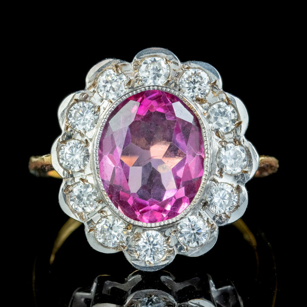 Edwardian Style Pink Topaz Cz Daisy Cluster Ring 5ct Pink Topaz