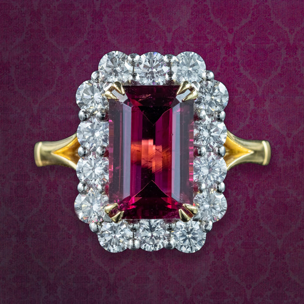 Edwardian Style Pink Tourmaline Diamond Cluster Ring 3.86ct Tourmaline