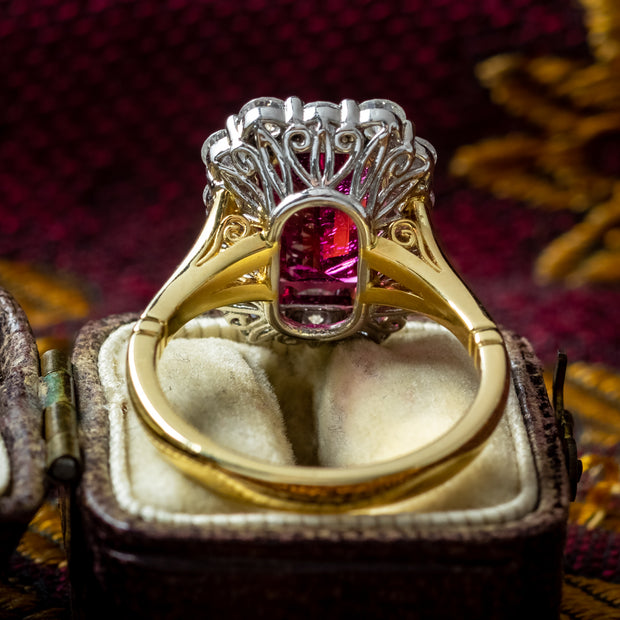 Edwardian Style Pink Tourmaline Diamond Cluster Ring 3.86ct Tourmaline