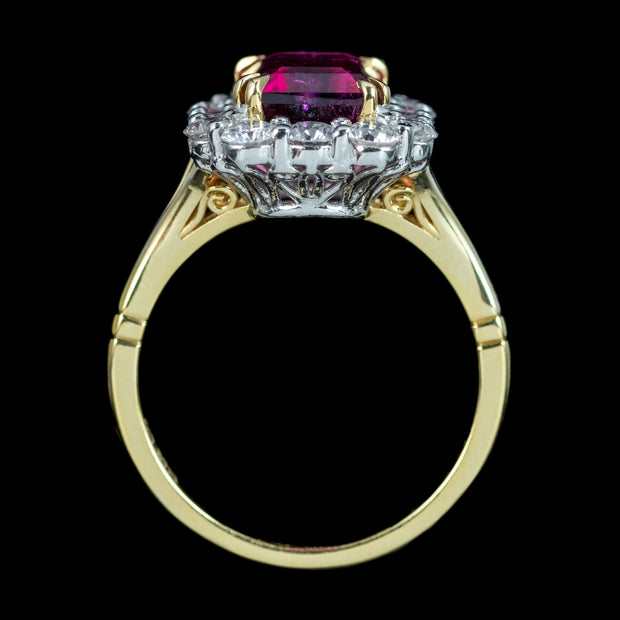 Edwardian Style Pink Tourmaline Diamond Cluster Ring 3.86ct Tourmaline
