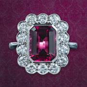 Edwardian Style Pink Tourmaline Diamond Cluster Ring 3.10ct Tourmaline 