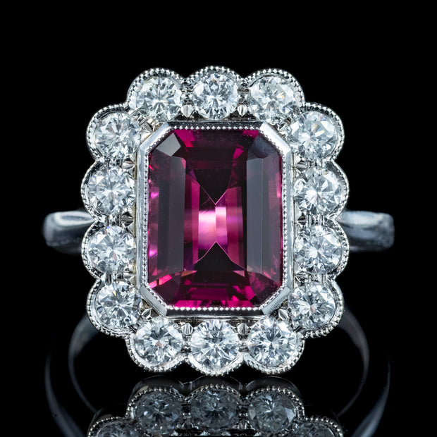 Edwardian Style Pink Tourmaline Diamond Cluster Ring 3.10ct Tourmaline 