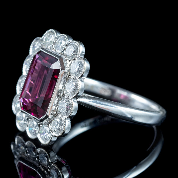 Edwardian Style Pink Tourmaline Diamond Cluster Ring 3.10ct Tourmaline 