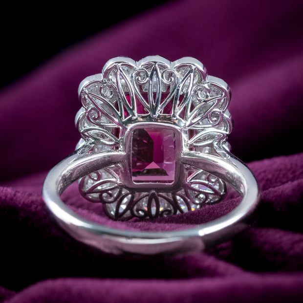 Edwardian Style Pink Tourmaline Diamond Cluster Ring 3.10ct Tourmaline 