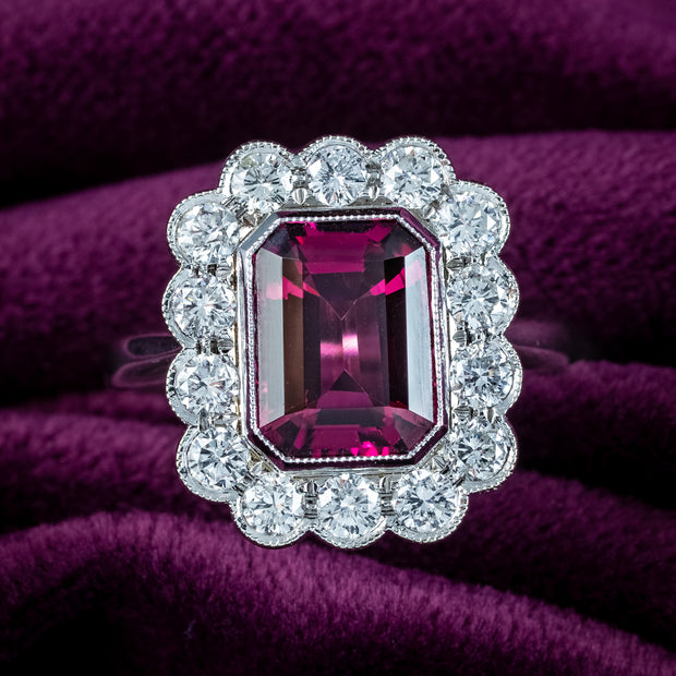 Edwardian Style Pink Tourmaline Diamond Cluster Ring 3.10ct Tourmaline 