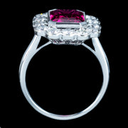 Edwardian Style Pink Tourmaline Diamond Cluster Ring 3.10ct Tourmaline 
