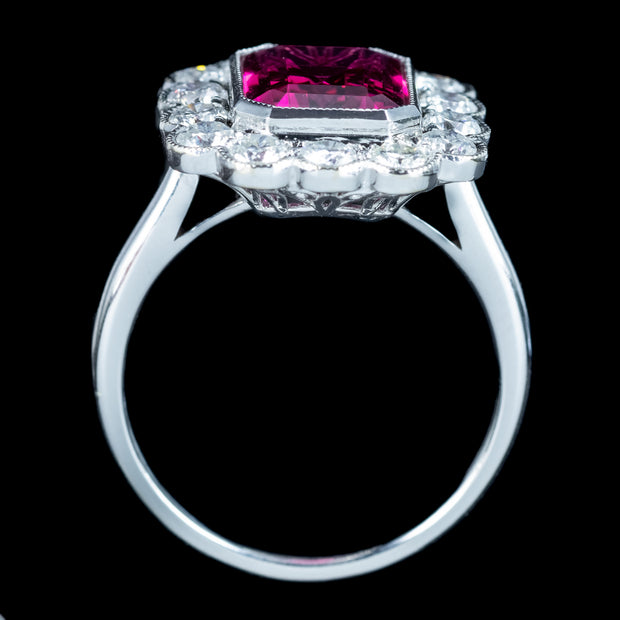Edwardian Style Pink Tourmaline Diamond Cluster Ring 3.10ct Tourmaline 