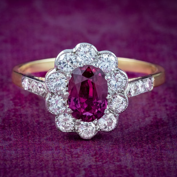 Edwardian Style Ruby Diamond Daisy Cluster Ring 1ct Ruby