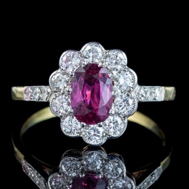 Edwardian Style Ruby Diamond Daisy Cluster Ring 1ct Ruby