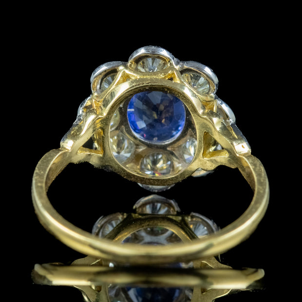 Edwardian Style Sapphire Diamond Daisy Cluster Ring 1.2ct Sapphire 