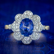 Edwardian Style Sapphire Diamond Daisy Cluster Ring 1.2ct Sapphire 