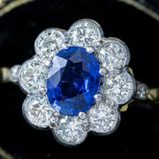 Edwardian Style Sapphire Diamond Daisy Cluster Ring 1.2ct Sapphire