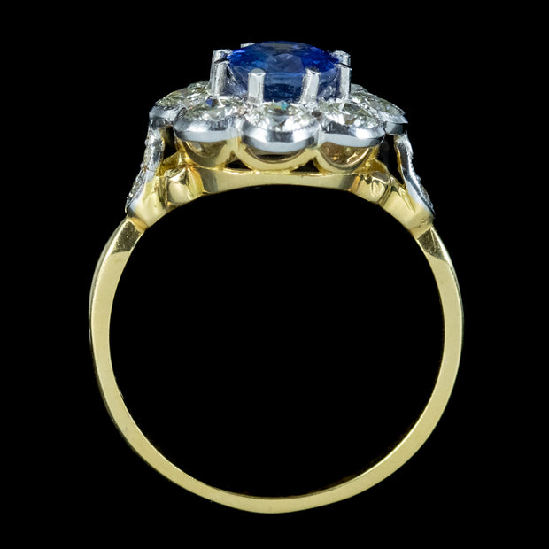 Edwardian Style Sapphire Diamond Daisy Cluster Ring 1.2ct Sapphire 