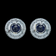 Edwardian Style Sapphire Diamond Cluster Stud Earrings 18ct Gold 2.3ct Sapphire