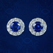 Edwardian Style Sapphire Diamond Cluster Stud Earrings 18ct Gold 2.3ct Sapphire